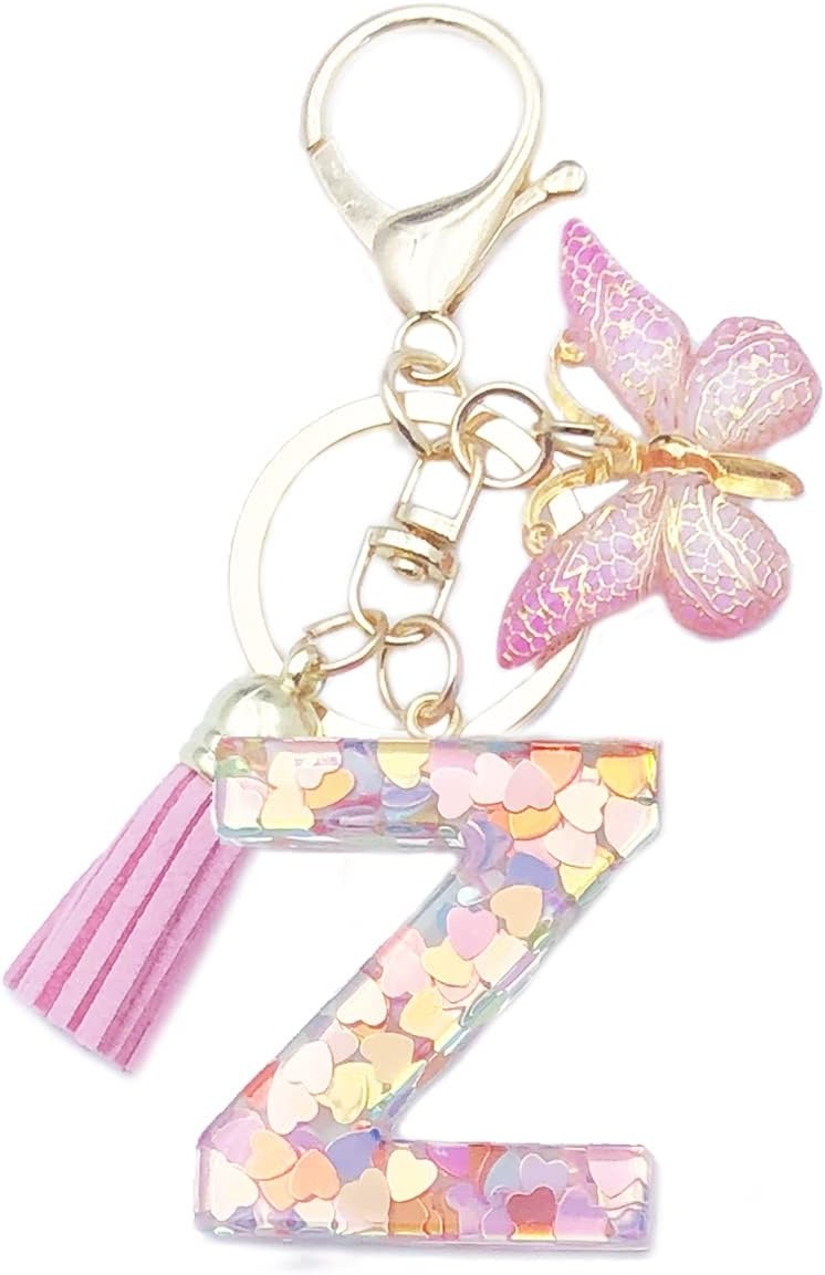 Keychain with butterfly charm and colorful letter 'Z'